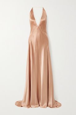 Alexandra Open-back Silk-satin Gown - Copper