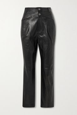 Heim Pleated Leather Straight-leg Pants - Black