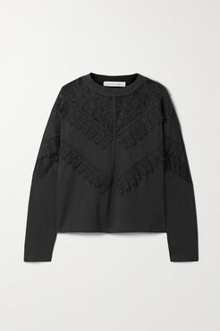 Lace-paneled Cotton-jersey Top - Black