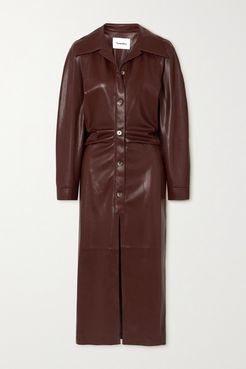 Sami Ruched Vegan Stretch-leather Shirt Dress - Brown