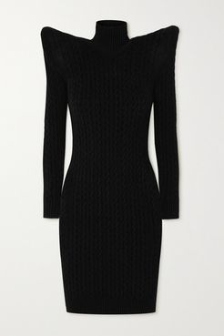 Pagoda Cable Knit-effect Velvet Turtleneck Midi Dress - Black