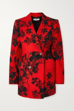 Hourglass Floral-print Wool-crepe Blazer - Red