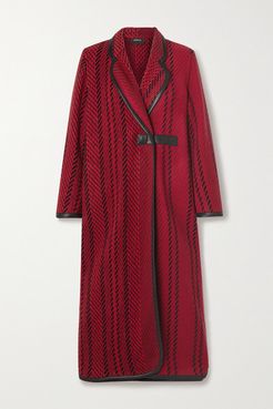 Leather-trimmed Wool-blend Tweed Coat - Red