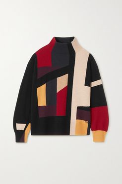 Color-block Metallic Cashmere-blend Turtleneck Sweater - Green