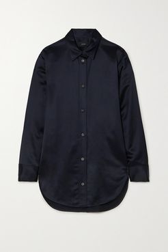 Bernel Oversized Satin Shirt - Navy