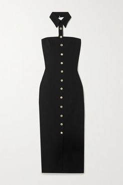 Strapless Crystal-embellished Wool-blend Crepe Midi Dress - Black