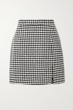 Sequin-embellished Houndstooth Tweed Mini Skirt - Black