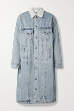 Lyle Oversized Fleece-trimmed Denim Coat - Light denim