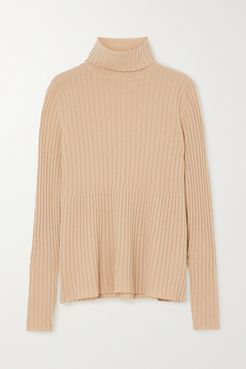 Ribbed Cashmere Turtleneck Sweater - Tan