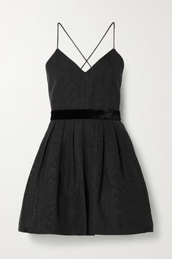 Alice Olivia - Madison Velvet-trimmed Pleated Cotton-blend Moire Mini Dress - Black
