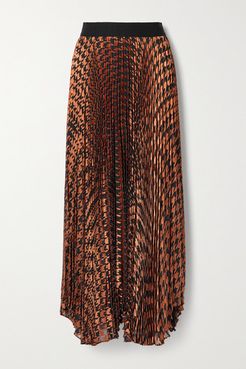 Alice Olivia - Pleated Metallic Fil Coupé Chiffon Maxi Skirt - Brown