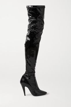 Faux Patent-leather Over-the-knee Boots - Black