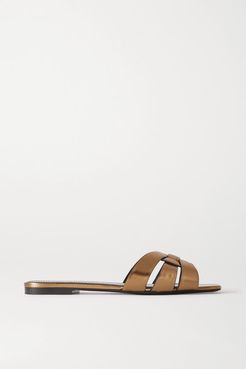 Nu Pieds Woven Metallic Leather Slides - Gold