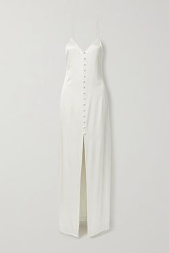 The Aaliyah Pearl-embellished Silk-blend Charmeuse Gown - Ivory