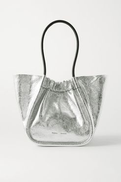 Large Ruched Metallic Crinkled-leather Tote - Silver