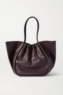 Xl Ruched Leather Tote - Brown