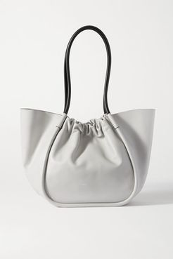 Ruched Leather Tote - Gray
