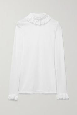 Escalada Ruffled Lace-trimmed Ribbed-jersey Turtleneck Sweater - White