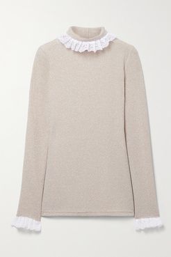 Escalada Ruffled Lace-trimmed Stretch-knit Turtleneck Sweater - Beige