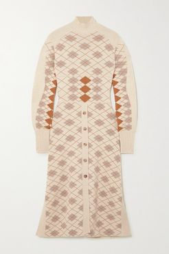 Paneled Argyle Wool And Cashmere-blend Midi Dress - Cream