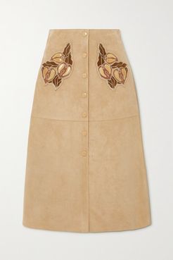 Appliquéd Suede Midi Skirt - Beige