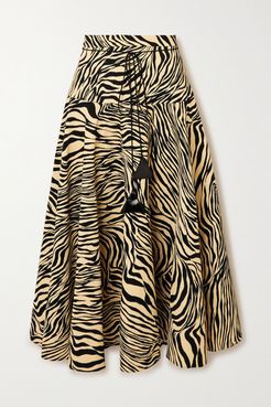 Pleated Zebra-print Crepe Midi Skirt - Black