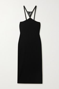 Lace-paneled Ribbed Stretch-jersey Midi Dress - Black