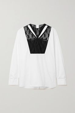 Cutout Lace-paneled Cotton-poplin Shirt - White