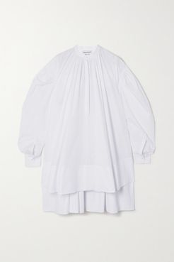 Oversized Asymmetric Pleated Cotton-poplin Mini Dress - White