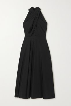 Pleated Cotton-poplin Halterneck Maxi Dress - Black