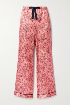 Parker Piped Floral-print Satin Pajama Pants - Pink