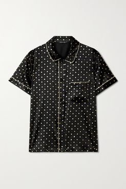 Tami Metallic-trimmed Printed Silk-blend Satin Pajama Shirt - Black