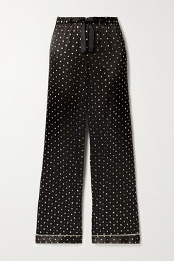Chantal Metallic-trimmed Printed Silk-blend Satin Pajama Pants - Black