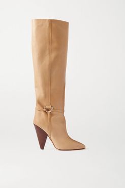 Lazu Leather Knee Boots - Beige