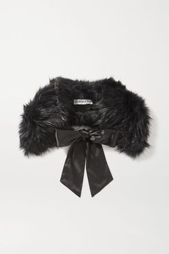 Leonora Satin-trimmed Faux Fur Collar - Black