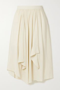 Darne Draped Cotton And Silk-blend Crepon Midi Skirt - Ecru