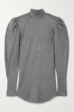 Gavina Mélange Merino Wool Turtleneck Top - Gray