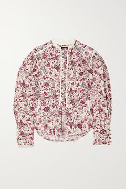 Cleosi Silk-trimmed Floral-print Cotton-poplin Blouse - Ecru