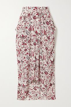 Ginkinali Draped Floral-print Silk Crepe De Chine Midi Skirt - Ecru