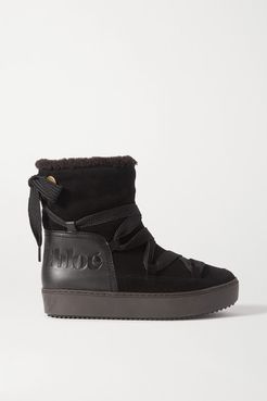 Leather-trimmed Suede And Shearling Ankle Boots - Black