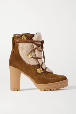 Leather-trimmed Suede And Shearling Ankle Boots - Tan