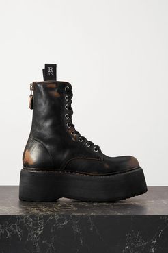 Distressed Leather Platform Ankle Boots - Black
