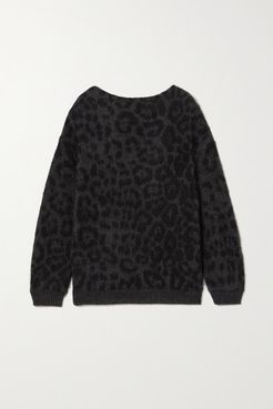Off-the-shoulder Mohair-blend Leopard Jacquard-knit Sweater - Gray