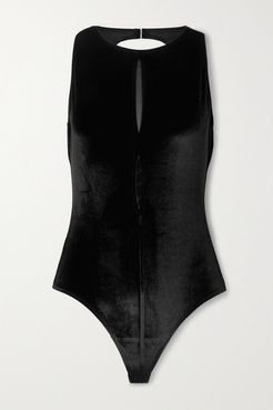 Charlize Cutout Velvet Thong Bodysuit - Black