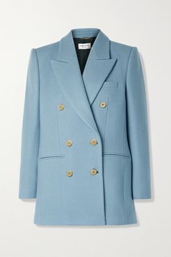 Double-breasted Wool And Cashmere-blend Coat - Light blue