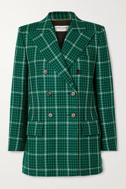 Double-breasted Checked Wool Blazer - Green