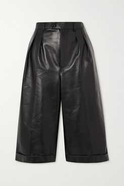 Pleated Leather Shorts - Black