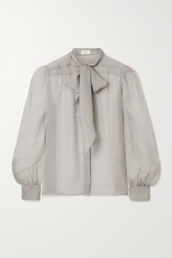 Pussy-bow Silk-georgette Blouse - Light gray