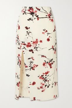 Edmund Button-embellished Floral-print Silk Midi Skirt - Ivory