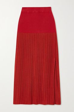 Dean Pleated Stretch-knit Midi Skirt - Red